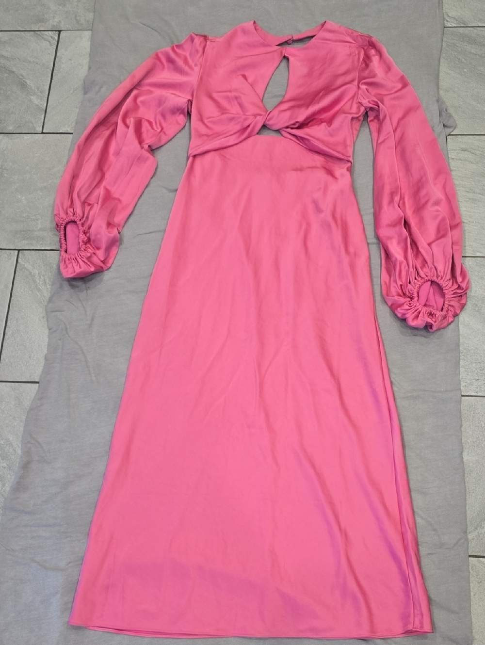 Twist-Front Long Sleeve Dress in Bright Pink